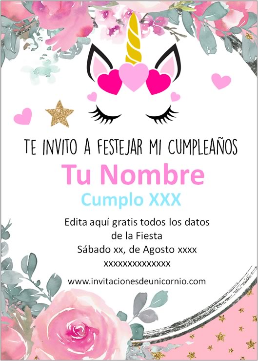 Invitaciones De Unicornio Para Llenar En Espa ol Unicornio 