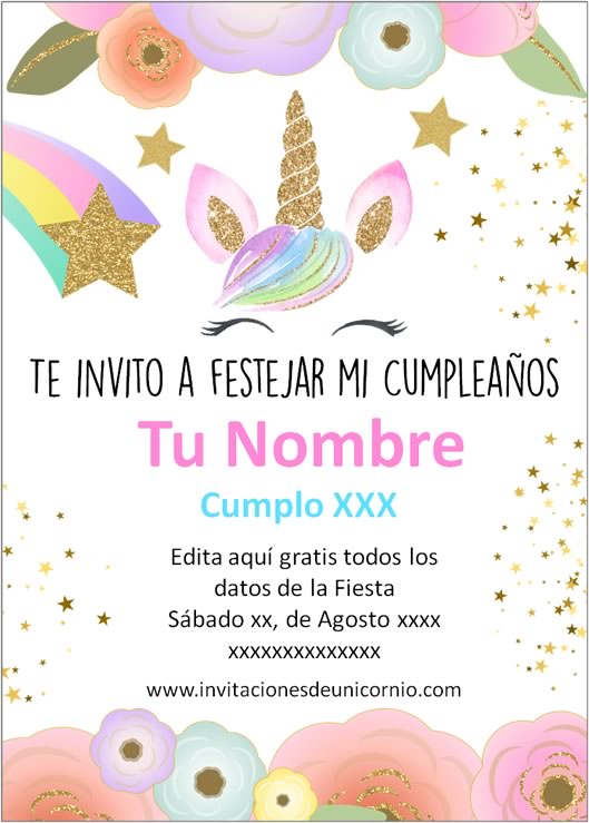 invitacion de unicornio Cumpleaños