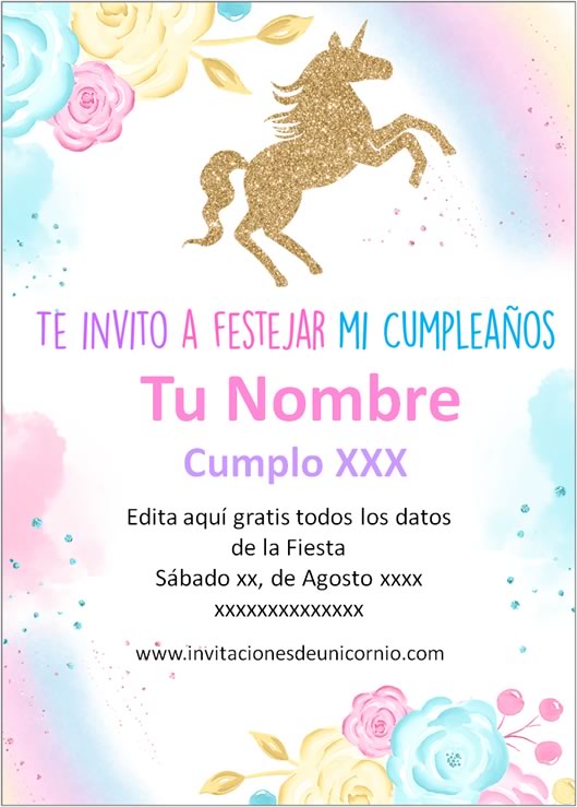 invitacion de unicornio Cumpleaños