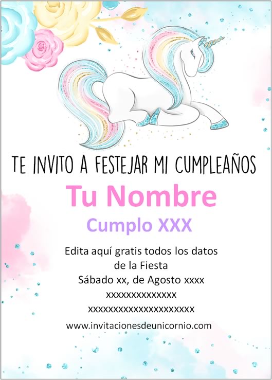 invitacion de unicornio Cumpleaños
