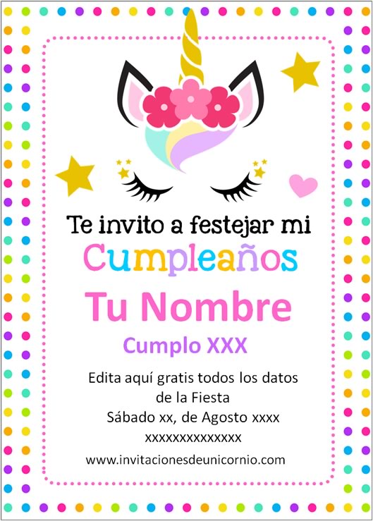 invitacion de unicornio Cumpleaños