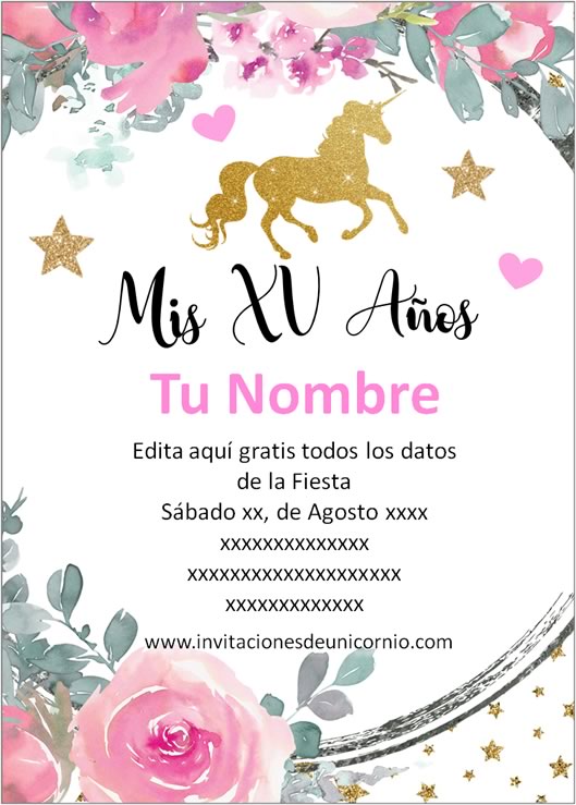 ▷ Las Mejores Invitaciones de Unicornio para XV Años para editar 2020