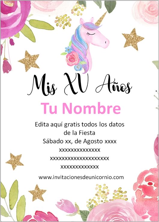 invitacion de unicornio xv años