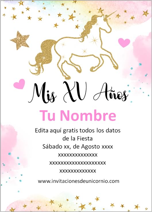 invitacion de unicornio xv años