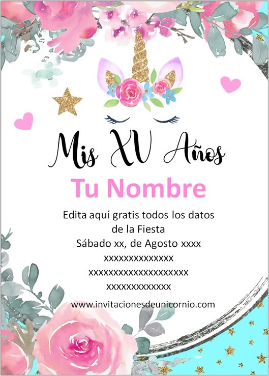 invitacion de unicornio xv años