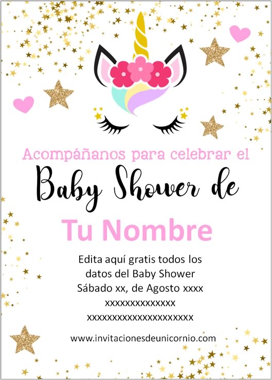 invitacion de unicornio baby shower