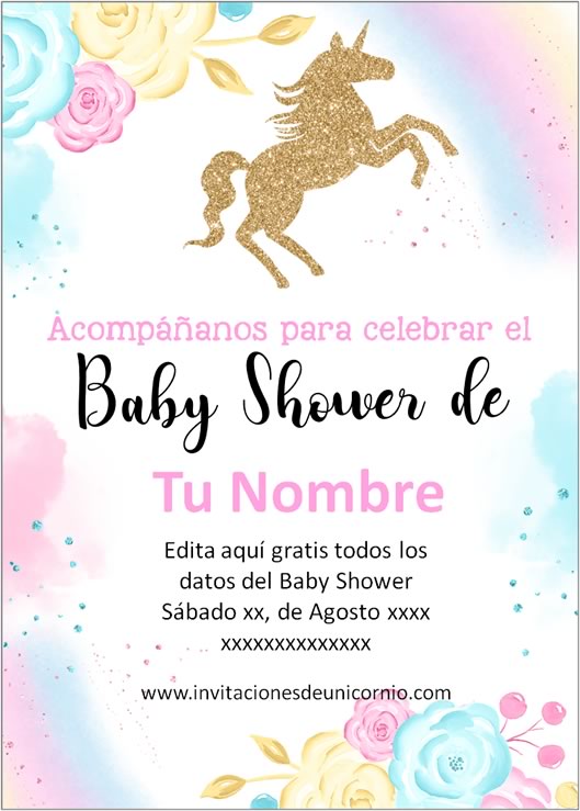 invitacion de unicornio baby shower