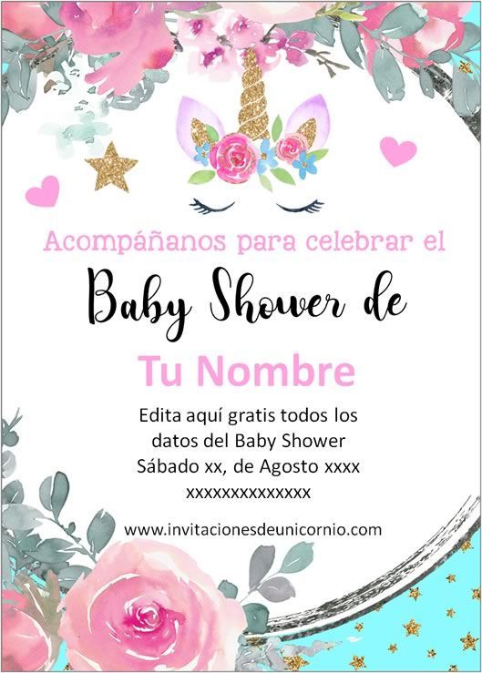 invitacion de unicornio baby shower