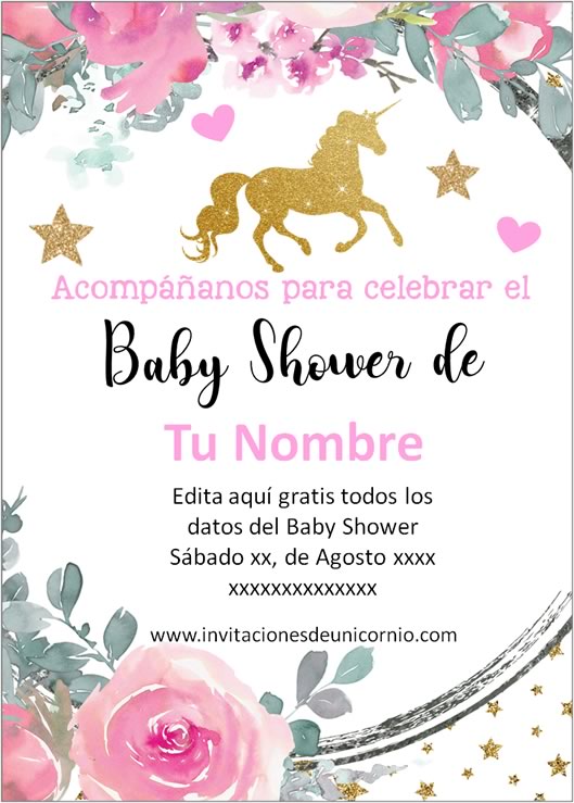 invitacion de unicornio baby shower